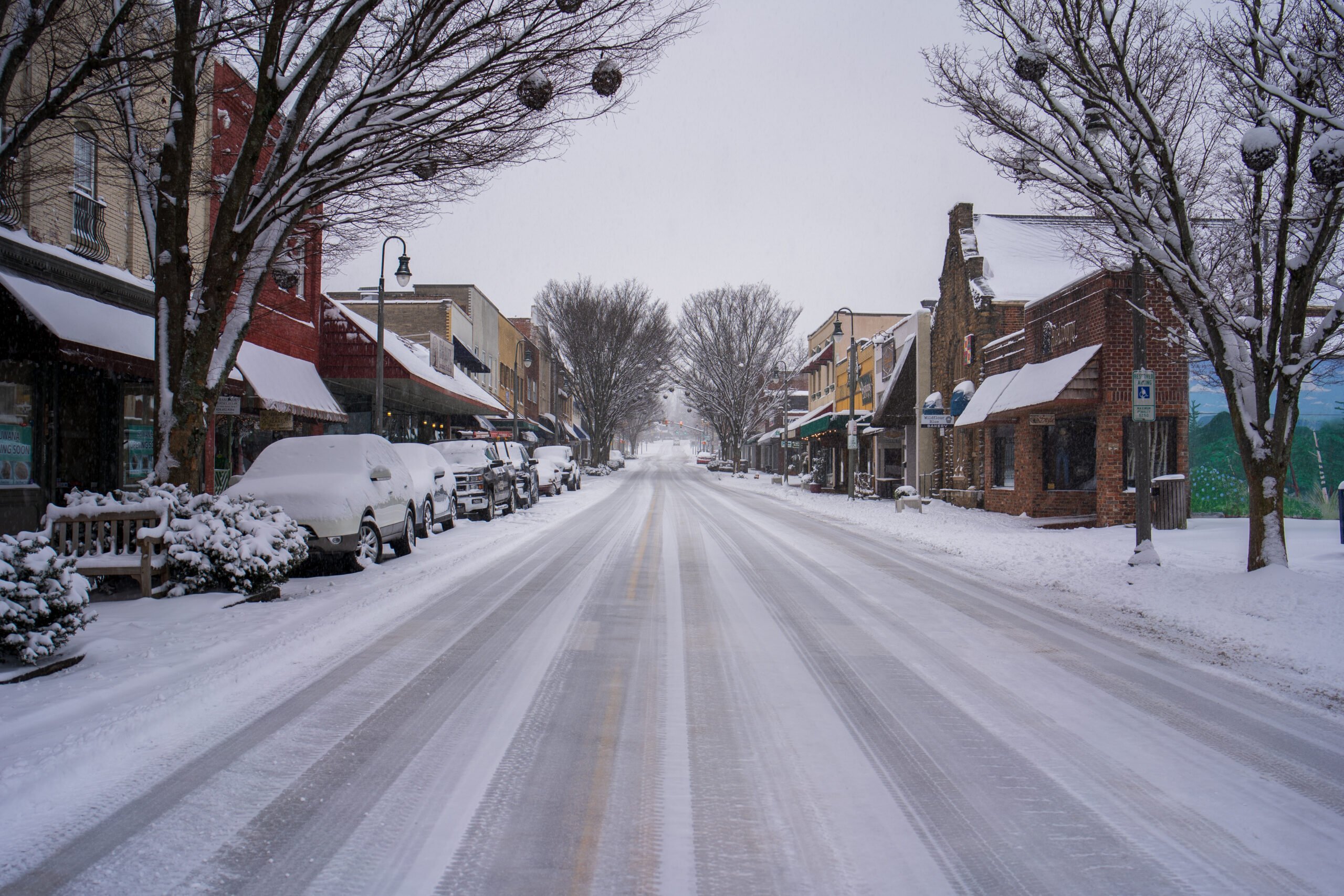 Downtown Waynesville in the snow