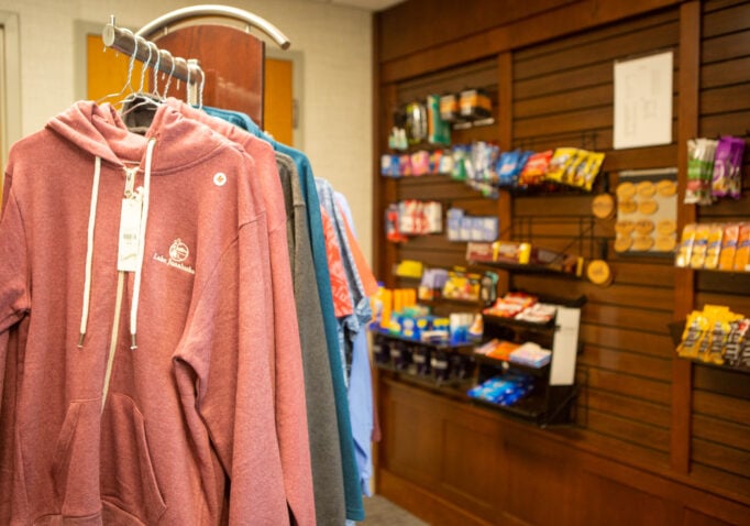 Snacks and sweatshirts for sale inside the Terrace Hotel