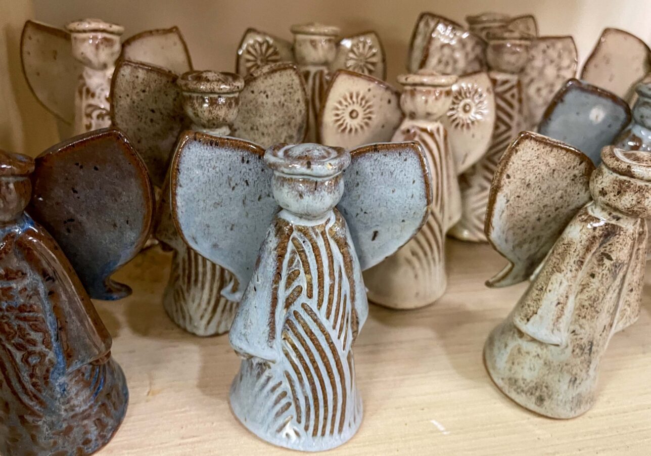 Pottery angels for sale at Junaluska Gifts & Grounds