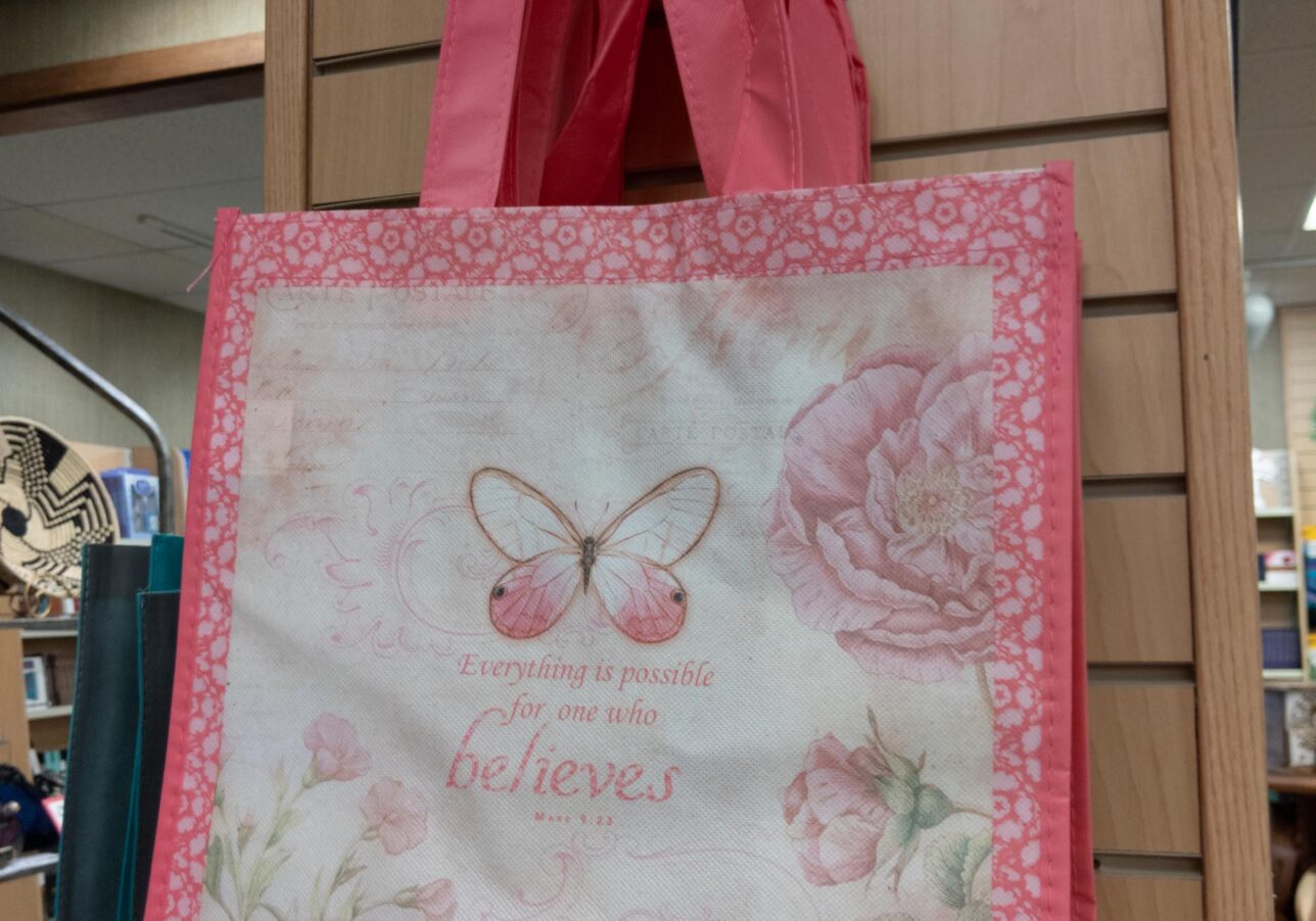 Spring bag with butterfly at Junaluska Gifts and Grounds