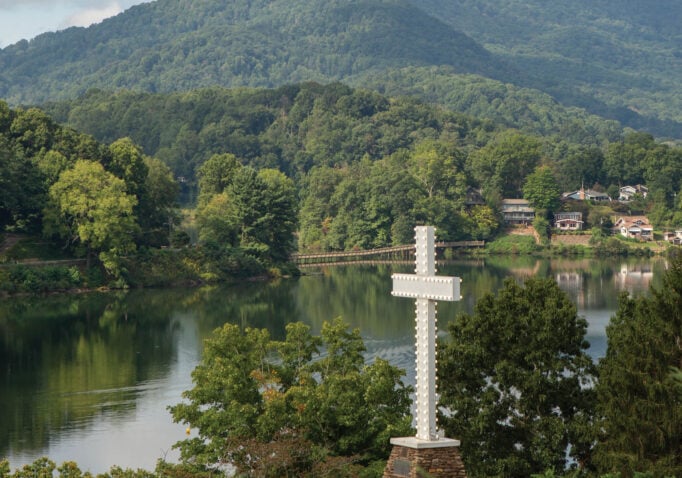 Cross standing over Lake Junaluska