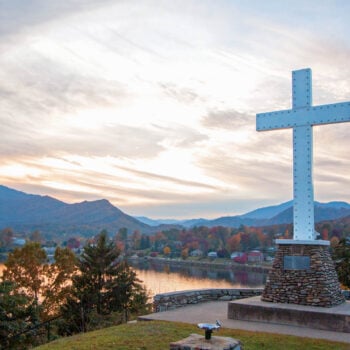 Lake Junaluska cross in fall