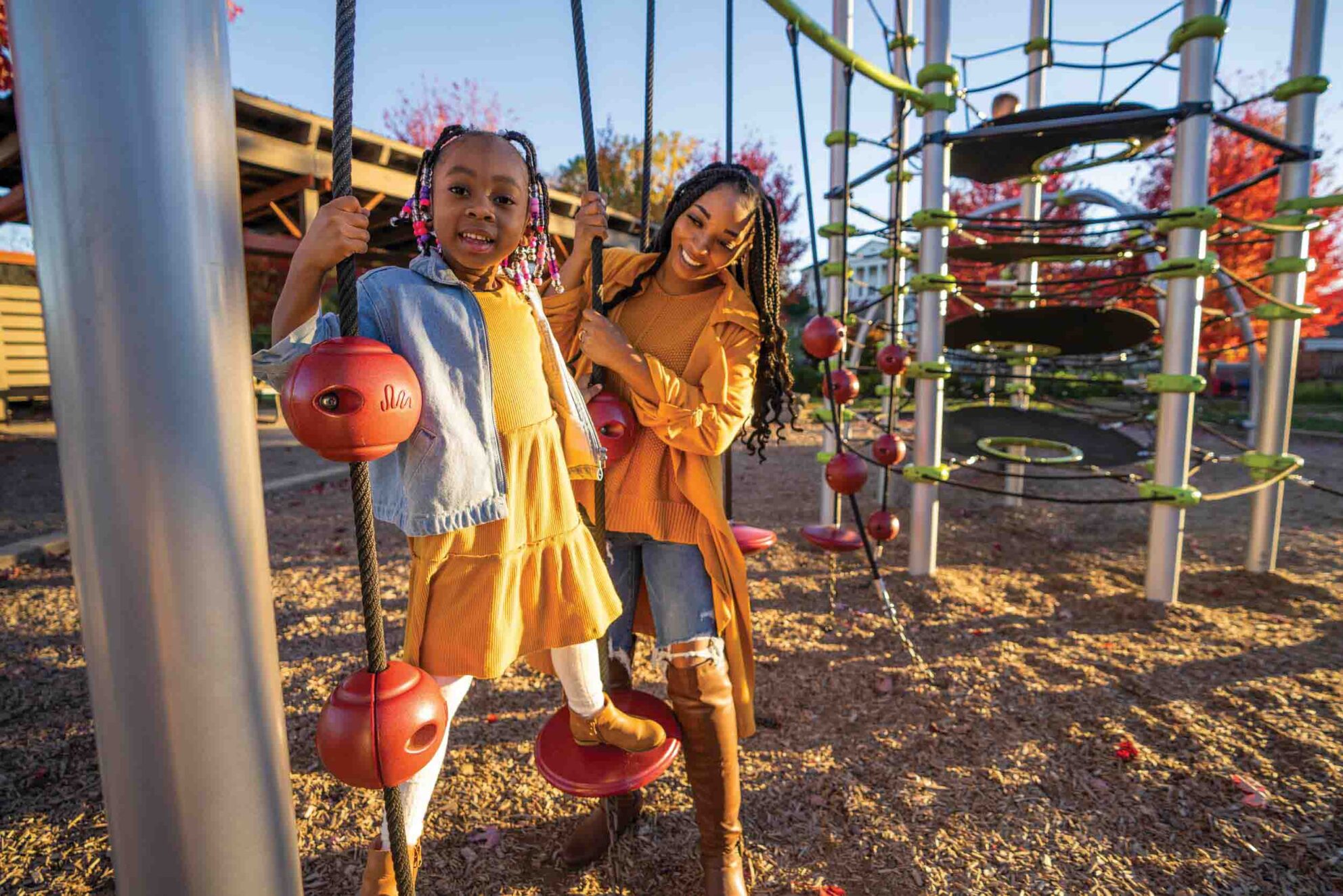 Lake Junaluska Playground with smiling mother and daughter