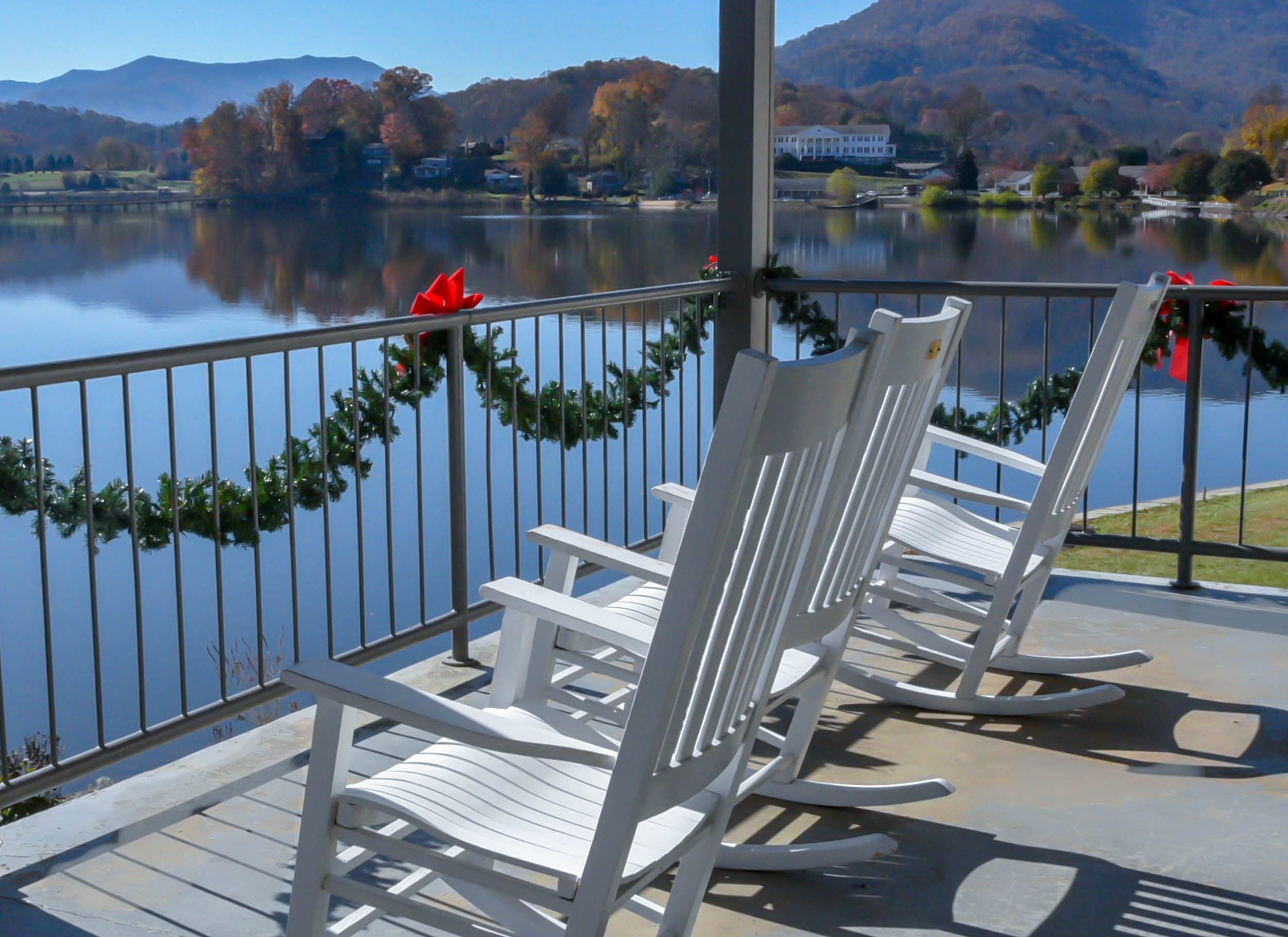 Rocking chairs with holiday decorations