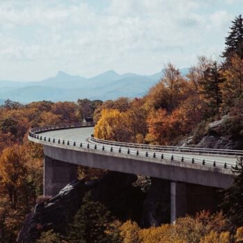 Linn Cove Viaduct winding through the Blue Ridge Mountains in North Carolina