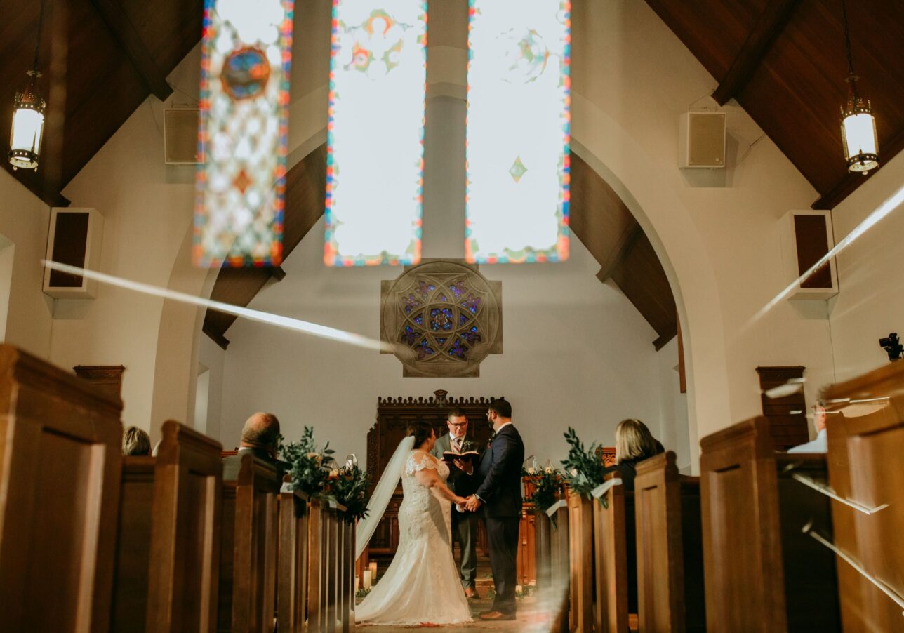 Wedding at Memorial Chapel with Window Reflection