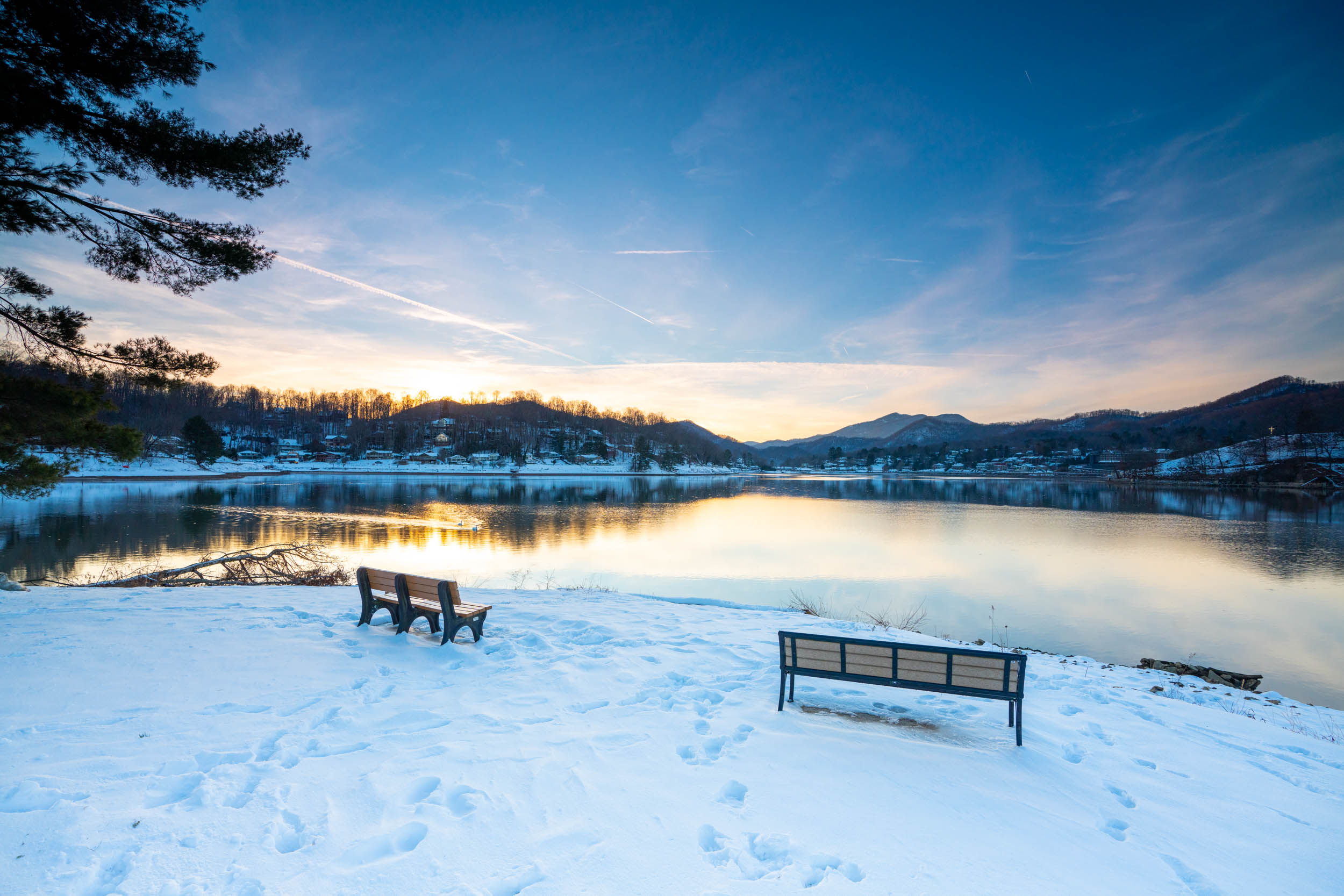 Lake Junaluska benches in winter