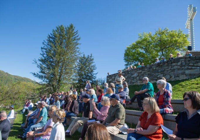 People gather at the amphitheater below the Cross at Lake Junaluska last year for the National Day of Prayer service.